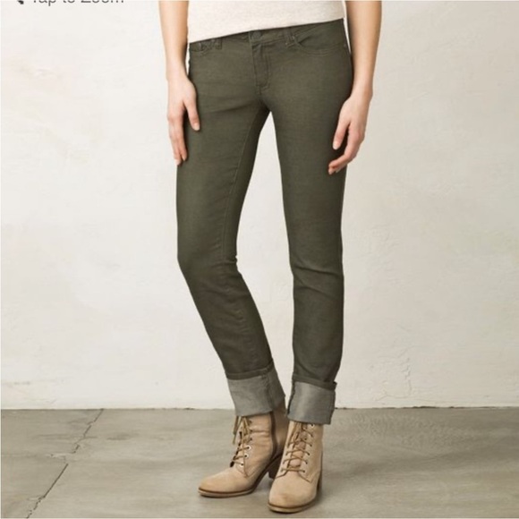 Prana Kara Skinny Jeans Army Olive Green Stretch Denim MidRise Women 8/29 - Picture 1 of 15